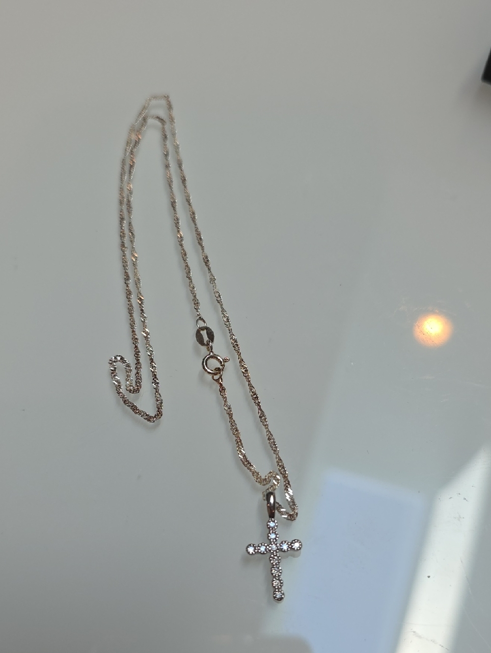 Delicate Sterling Moissanite Silver Cross Pendant Necklace with Clear Stones